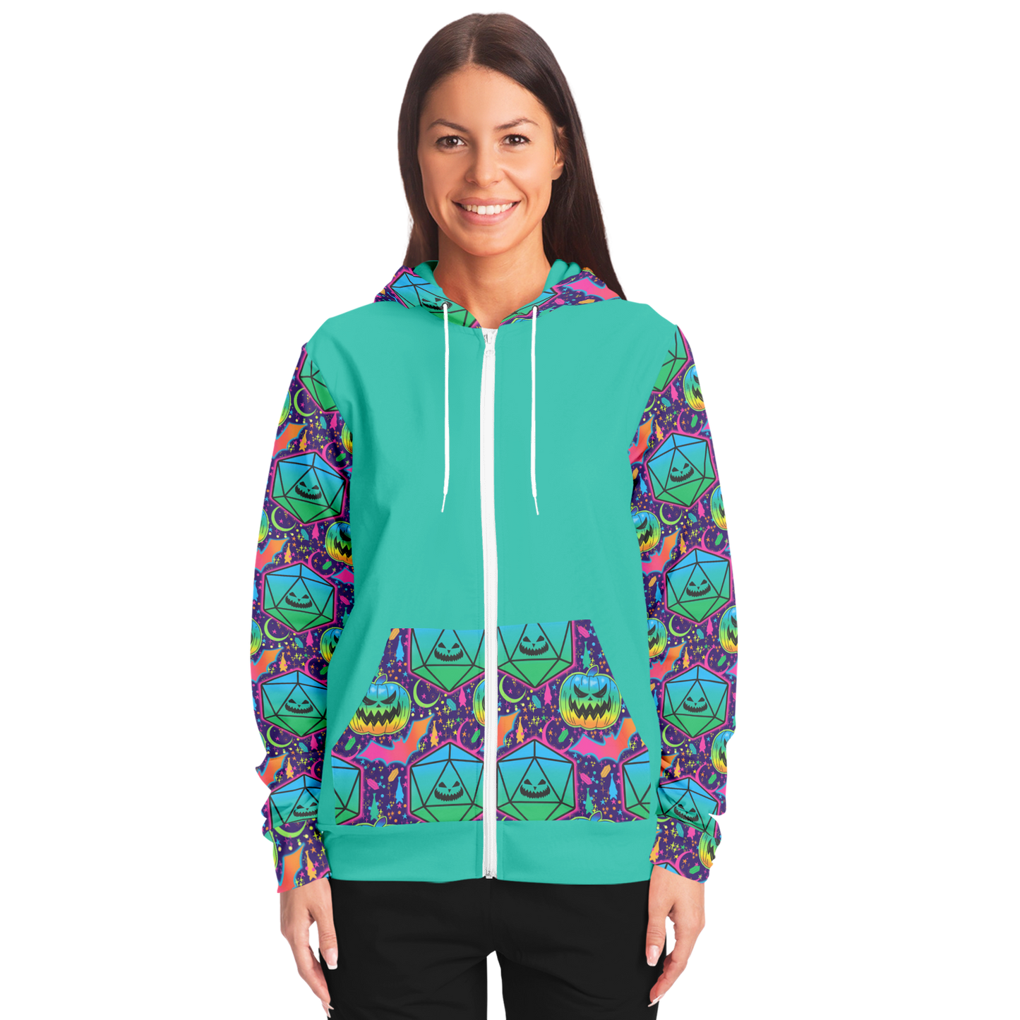 Pumpkins and Polyhedrals Accents Fashion Zip-Up Hoodie