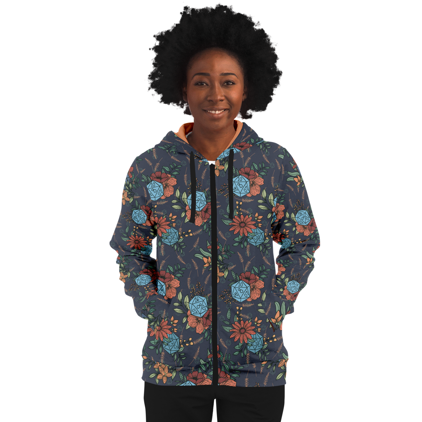 Floral D20 Zip Up Hoodie